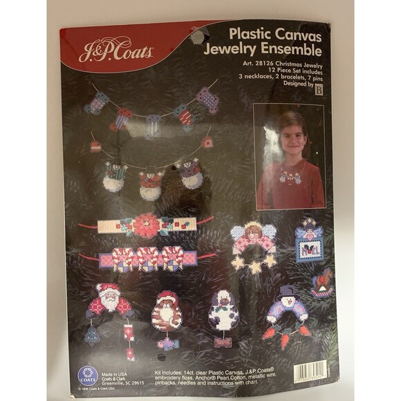 Plastic Canvas cross stitch Christmas Jewelry Ensemble Kit Santa Cat pin USA - Picture 2 of 8